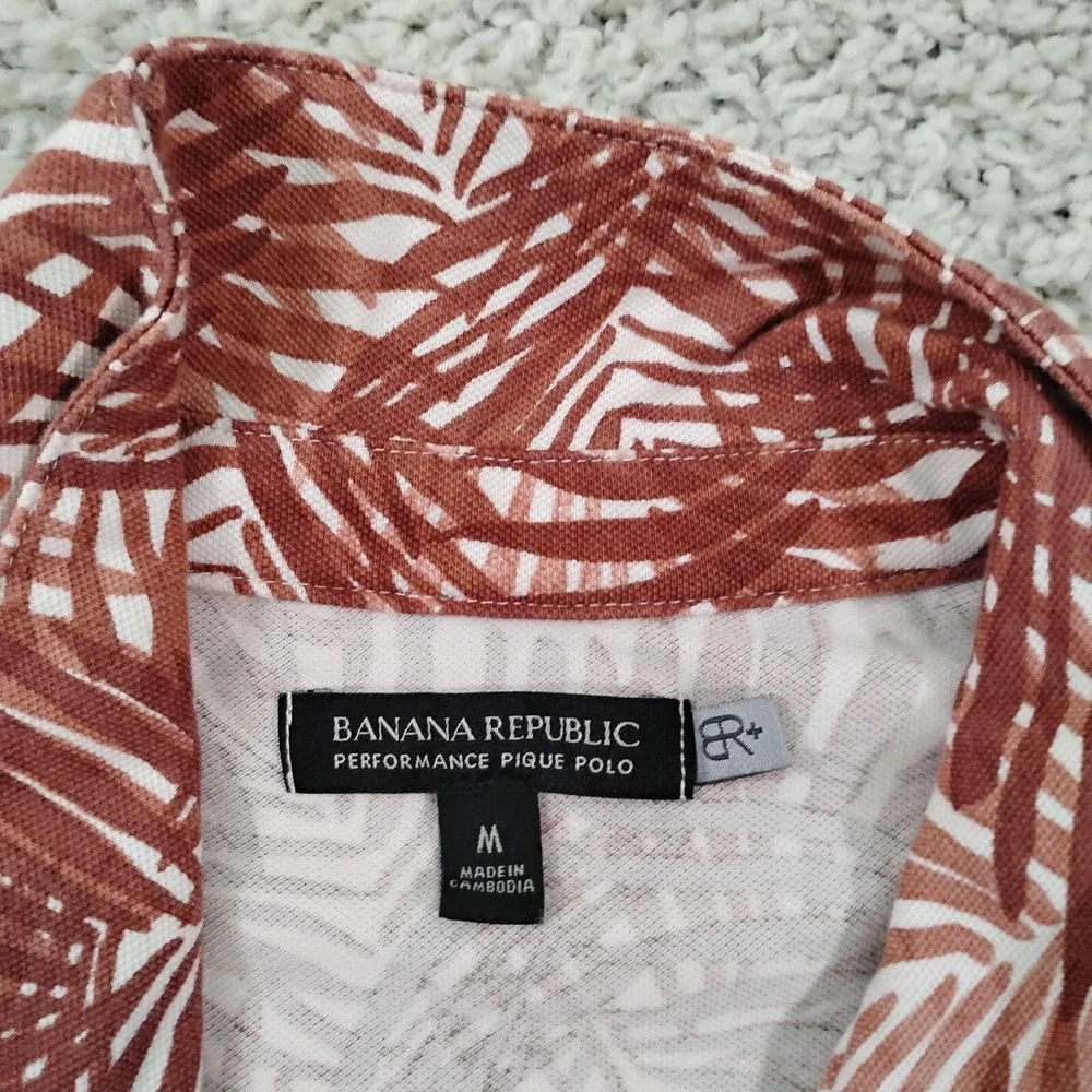 Banana Republic Shirt Men Medium Brown Red Polo Performance Pique Stretch Floral